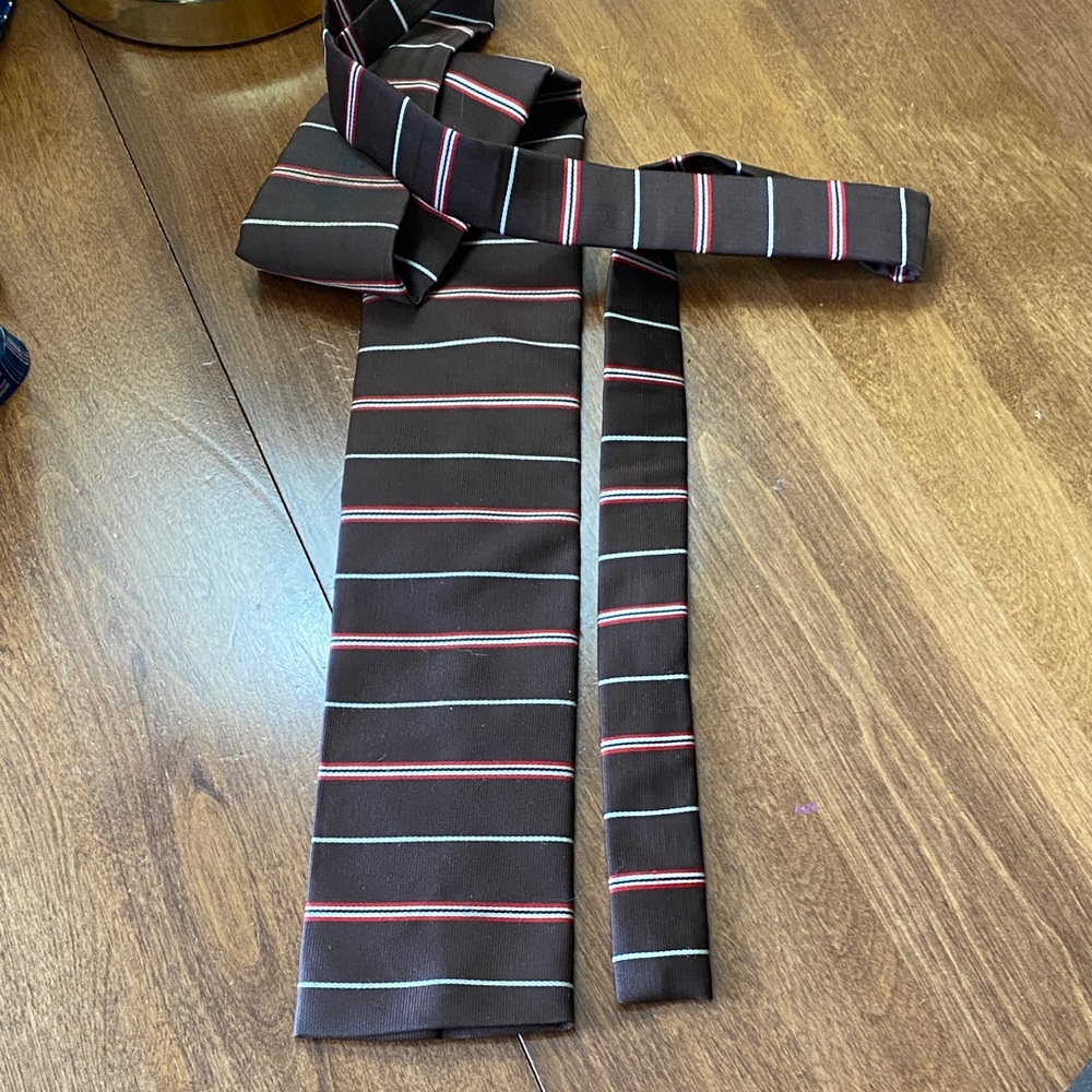 Rooster Brown Tie with Red and White Stripes Square Vintage